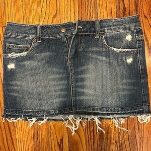 Distressed Blue Denim Mini Skirt